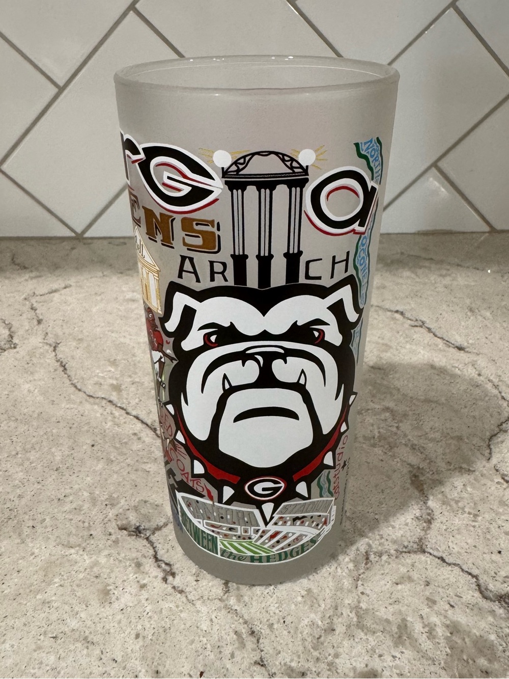 University of Georgia Bulldog Frosted Tall Glass - Red, Black, White